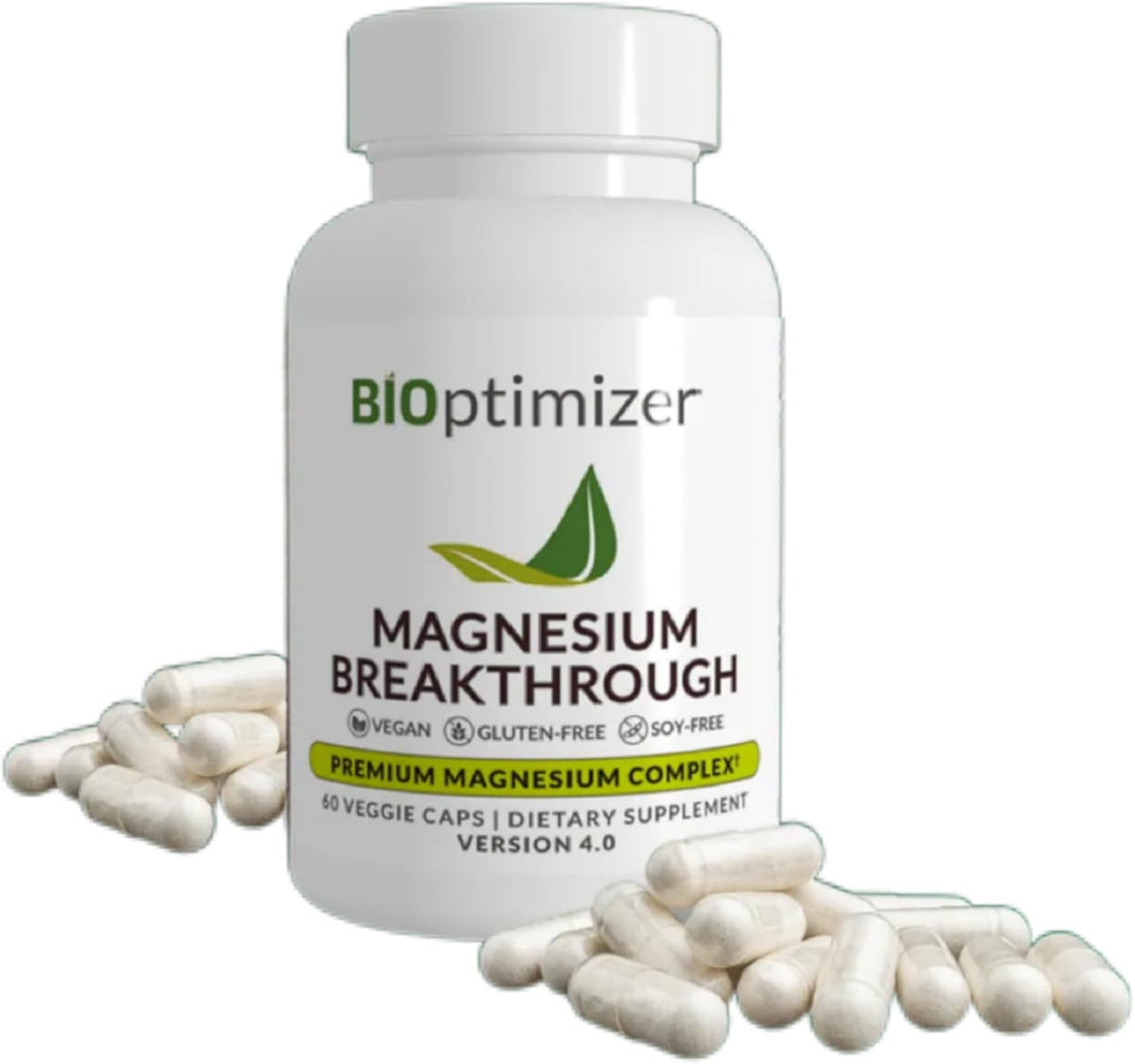 BIOptimizers Magnesium Breakthrough Supplement with 500mg - 7 Forms of Magnesium: Glycinate, Malate, Citrate, and More - Natural Support for Sleep and Cognitive Function -60 Capsules- Calming Vitamins