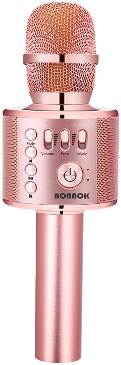 BONAOK Wireless Bluetooth Karaoke Microphone, 3-in-1 Portable Handheld Mic Speaker Machine for All Smartphones,Gifts to Girls Kids Adults All Age Q37(Champagne) - PCTechSupply.com