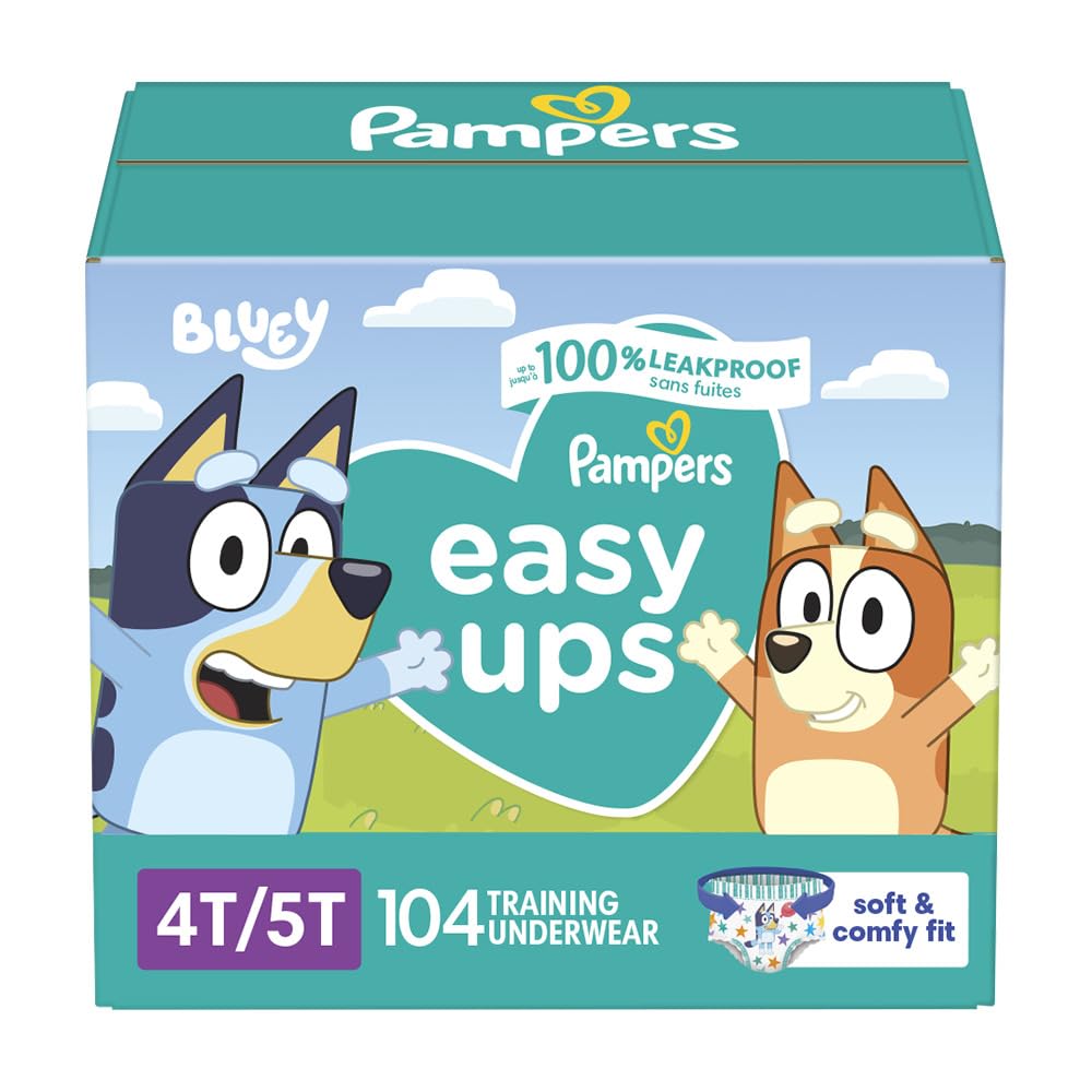 Pampers Easy Ups Boys & Girls Bluey Potty Training Pants - Size 4T-5T, One Month Supply (104 Count), Training Underwear (Packaging May Vary) - PCTechSupply.com