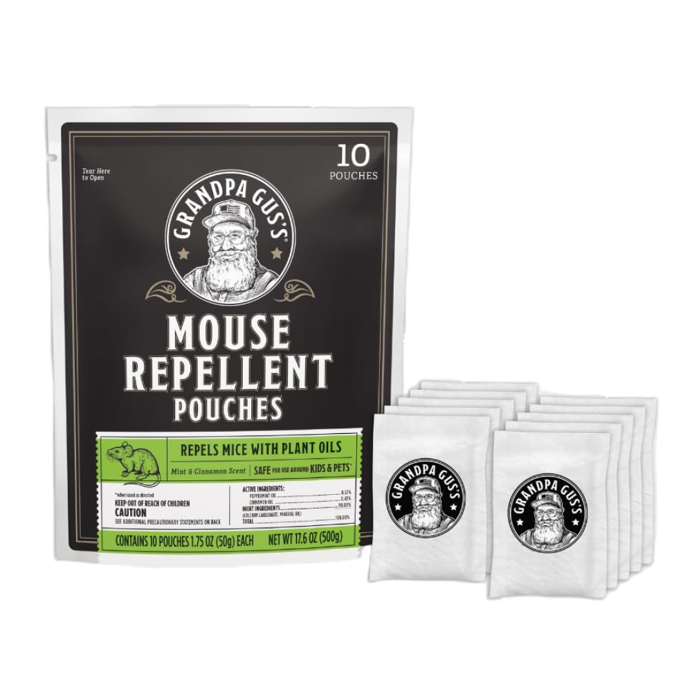 Grandpa Gus's Extra-Strength Mouse Repellent Pouches, Cinnamon/Peppermint Oils Repel Mice from Nesting & Freshen Air in Car/RV/Boat/Garage/Shed/Cabin, 1.75 oz (Pack of 10) - PCTechSupply.com