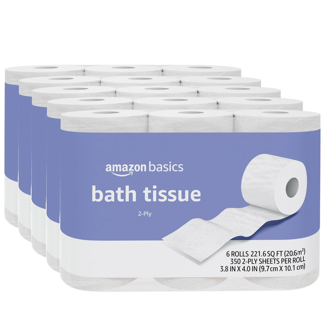 Amazon Basics 2-Ply Toilet Paper, 30 Rolls = 120 Regular Rolls, 350 Sheets, (Pack of 30), Unscented Drugstore by Amazon