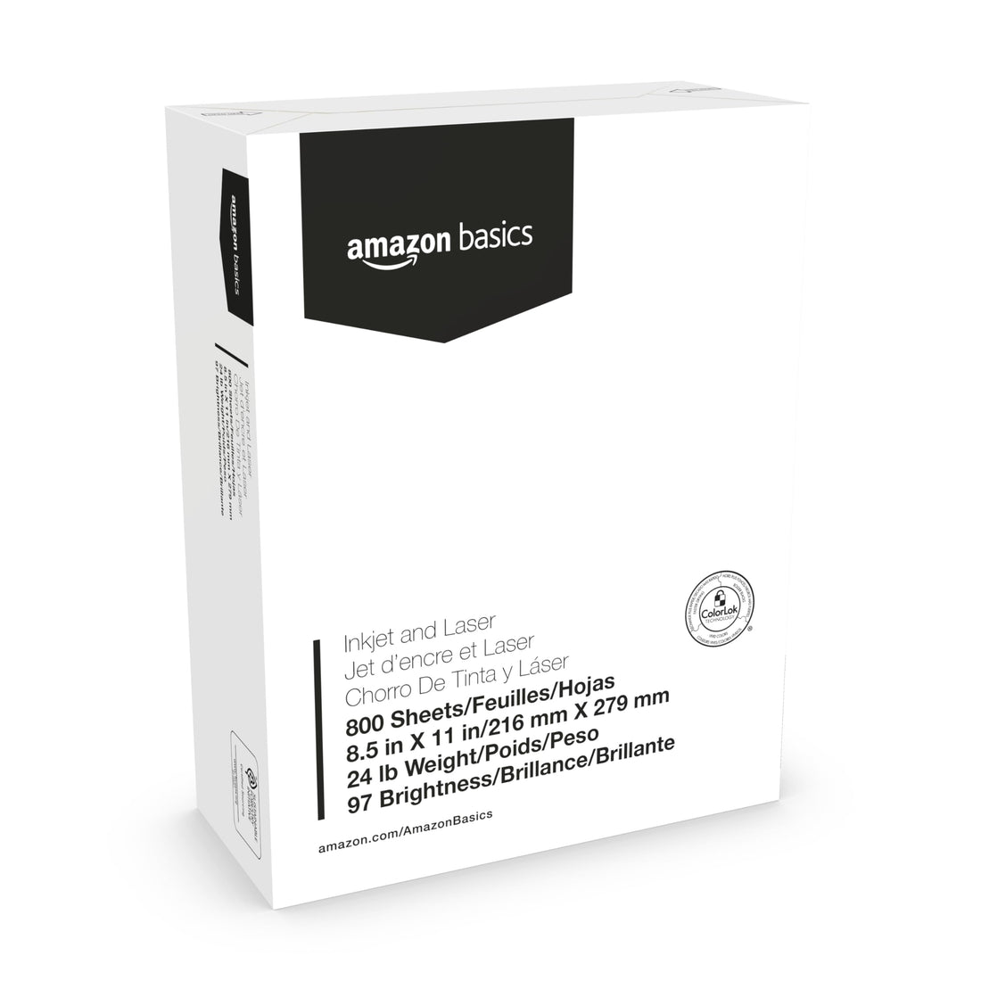 Amazon Basics Multipurpose Copy Printer Paper, 24lb, 8.5-x-11-inch, 1 mega ream (800 sheet), 97 Bright, White Office Product