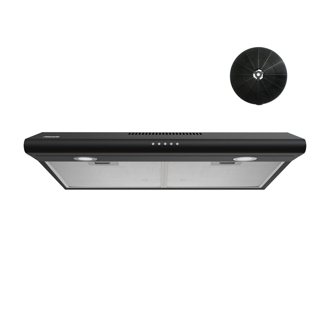 FIREGAS Black Under Cabinet Range Hood 30 inch, Slim Kitchen Over Stove Vent Hood, LED Light, 3 Speed Exhaust Fan, Push