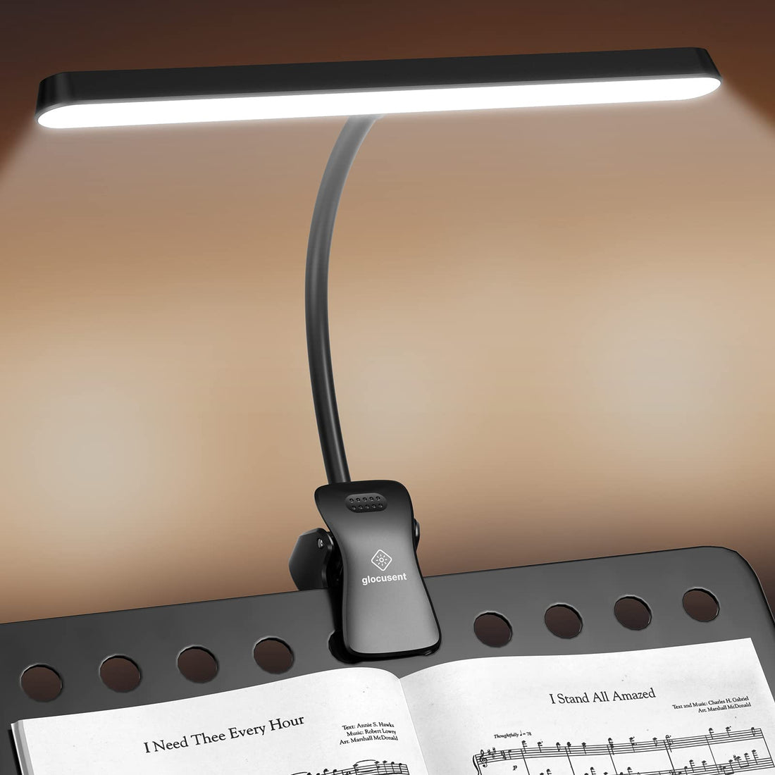 Glocusent 57 LED Super Bright Music Stand Light, Eye Caring Clip-on Piano Light, 3 Color & 5 Brightness, USB-C Rechargeable,