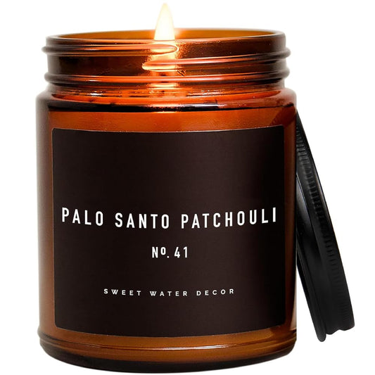 Sweet Water Decor Palo Santo Patchouli Candle | Vanilla, Musk, Sandalwood, Patchouli Scented Soy Candles for Home | Gifts