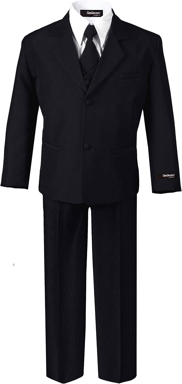 Boys 5 Piece Formal Suit Set with Shirt, Vest, Tie, and Pants, Baby to Teen
