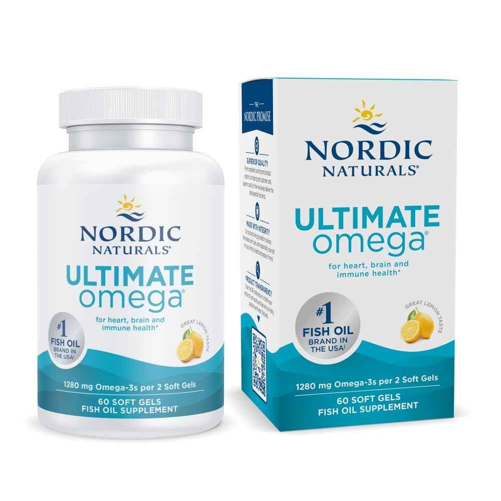 Nordic Naturals Ultimate Omega, Lemon Flavor - 60 Soft Gels - 1280 mg Omega-3 - High-Potency Omega-3 Fish Oil Supplement with EPA & DHA - Promotes Brain & Heart Health - Non-GMO - 30 Servings