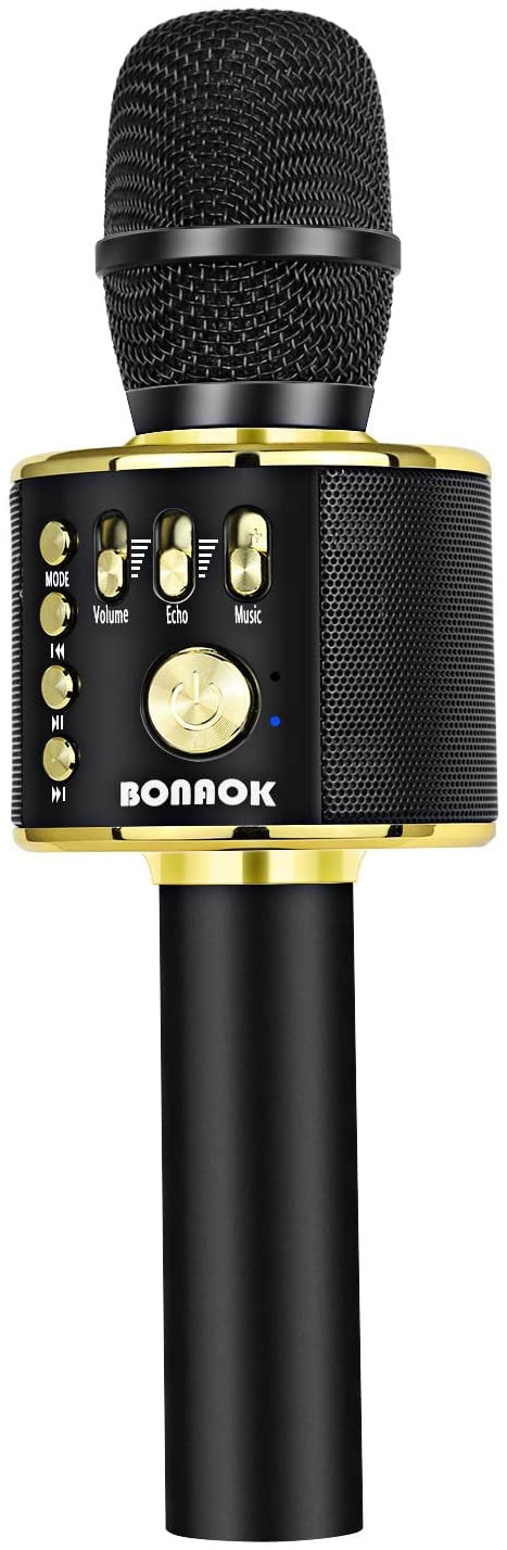 BONAOK Wireless Bluetooth Karaoke Microphone, 3-in-1 Portable Handheld Mic Speaker Machine for All Smartphones, Gifts to Girls Boys Kids Adults All Age Q37(Black Gold) - PCTechSupply.com