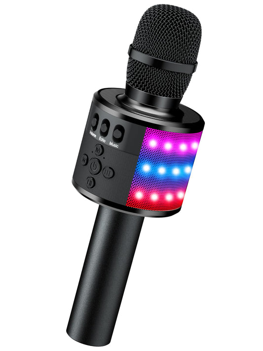BONAOK Bluetooth Wireless Karaoke Microphone with LED Lights,4-in-1 Portable Handheld Mic with Speaker Karaoke Player Singing Home Party Toys Birthday Gift for Kids Adults Boys Girls Q78(Black) - PCTechSupply.com