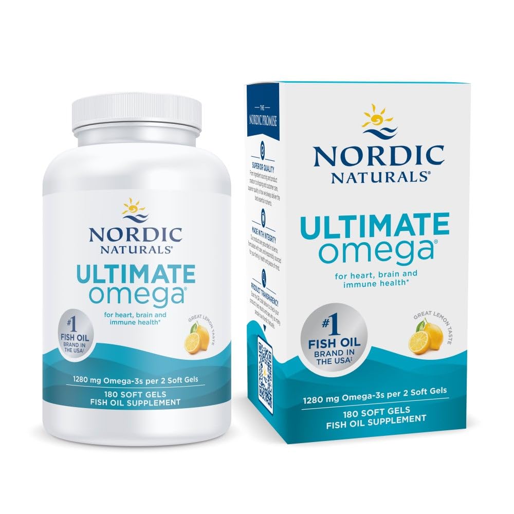 Nordic Naturals Ultimate Omega, Lemon Flavor - 180 Soft Gels - 1280 mg Omega-3 - High-Potency Omega-3 Fish Oil with EPA &