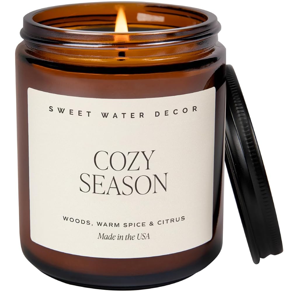 Sweet Water Decor Cozy Season Soy Candles - Fall Candles with Woods, Warm Spice, and Citrus Scent for Home Decor - Soy