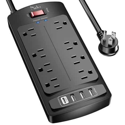 Surge Protector Power Strip - Nuetsa Flat Plug Extension Cord with 8 Outlets and 4 USB Ports, 6 Feet Power Cord (1625W/13A),
