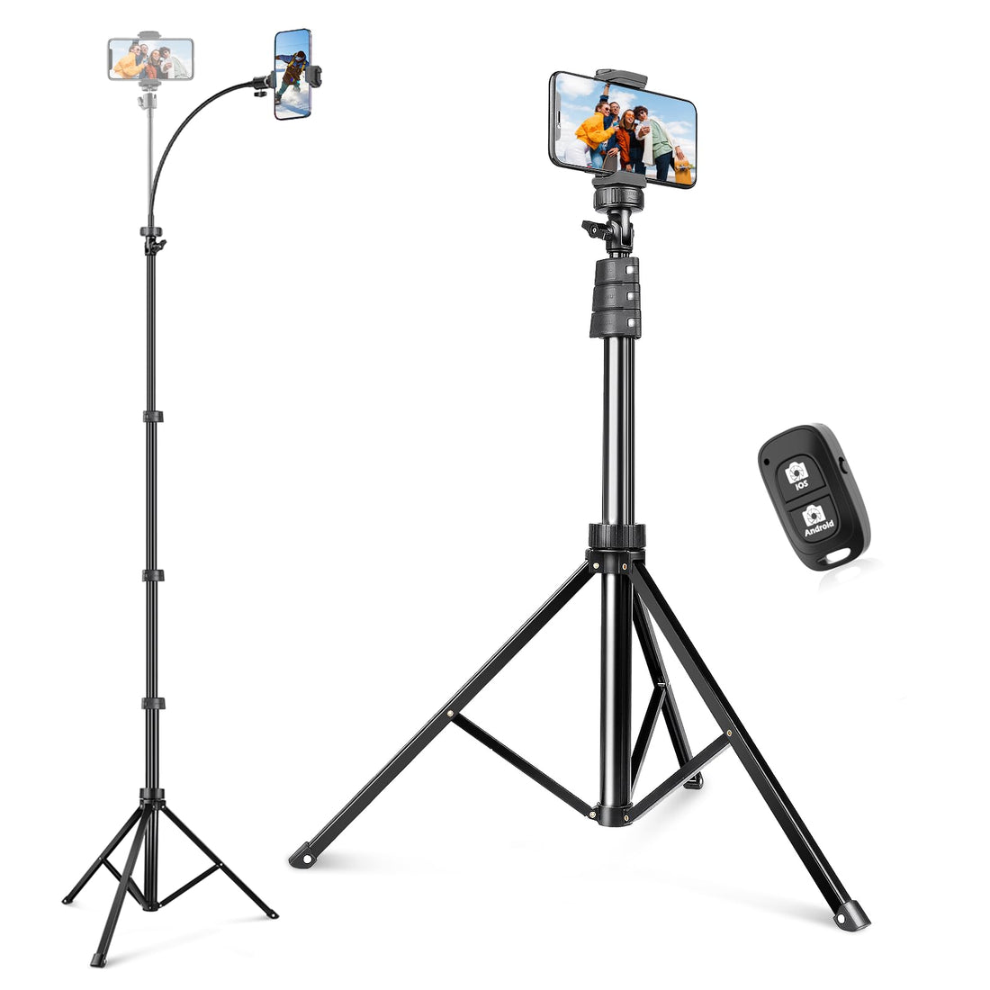 Sensyne 88" Phone Tripod, Selfie Stick Tripod with 14.95" Flexible Gooseneck, Overhead Cell Phone Stand for Video Recording,