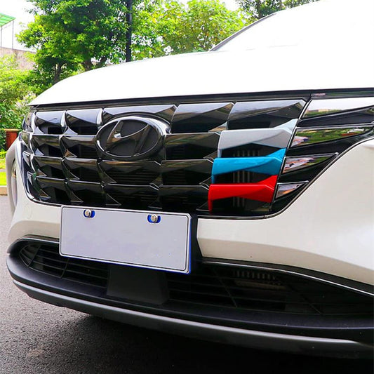 CYAuto Colorful Front Grille Insert Trims for Hyundai Tucson 2022 2023 2024 (Silver-Blue-Red) Automotive Parts and