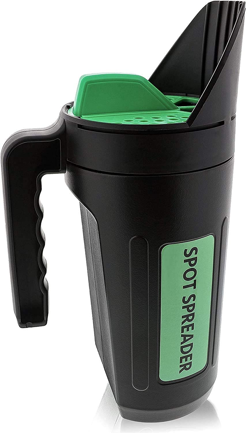 Hand Spreader Shaker for Seed, Salt, De-Icer, Ice Melt, Earth Food and Fertilizer - Multiple Opening Sizes for Any Need - Up to 80 Oz - PCTechSupply.com