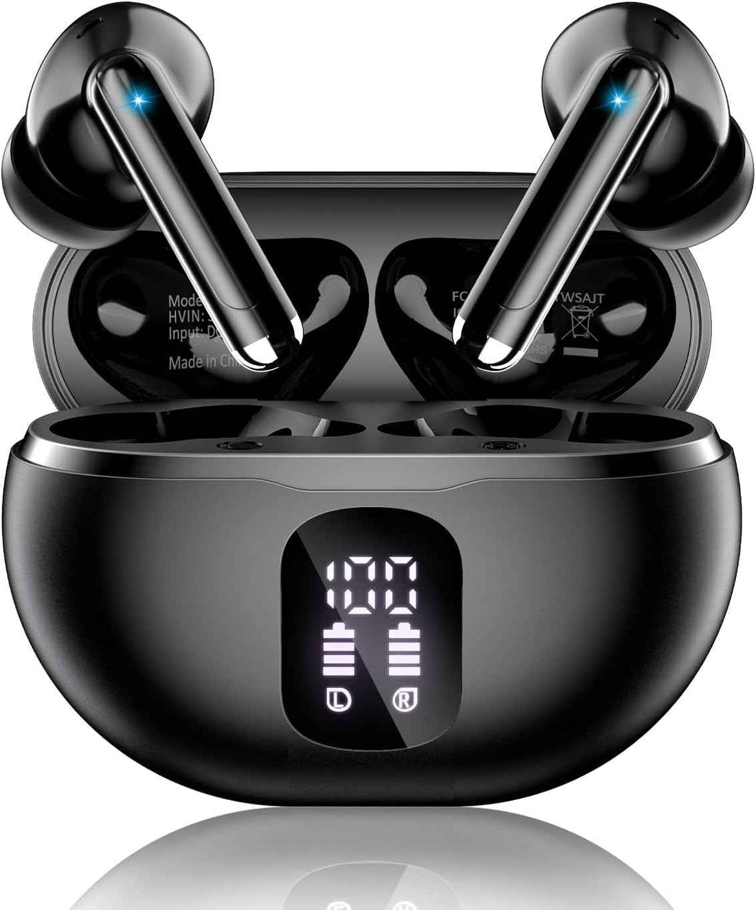 Wireless Earbuds, Bluetooth 5.4 Ear Buds Bass Stereo, Headphones with Noise Cancelling Mic, LED Display in Ear Earphones Clear Calls, IP7 Waterproof Bluetooth Earbuds for Phone/Android/iPad Dark Black