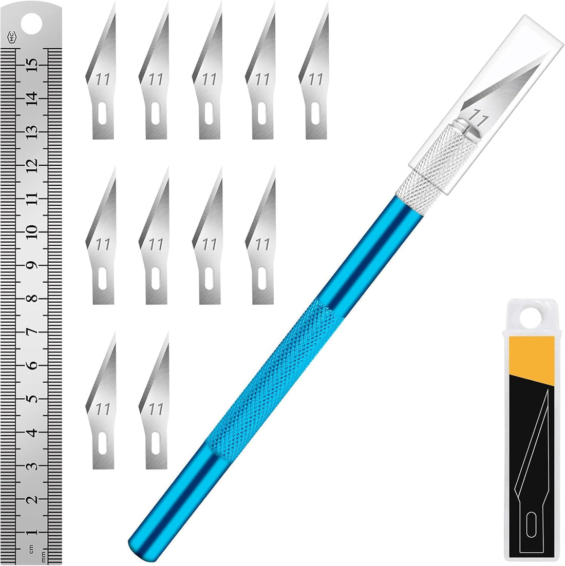 DIYSELF Precision Craft Knife with 10 Extra #11 Blades, 6-Inch Metal Ruler