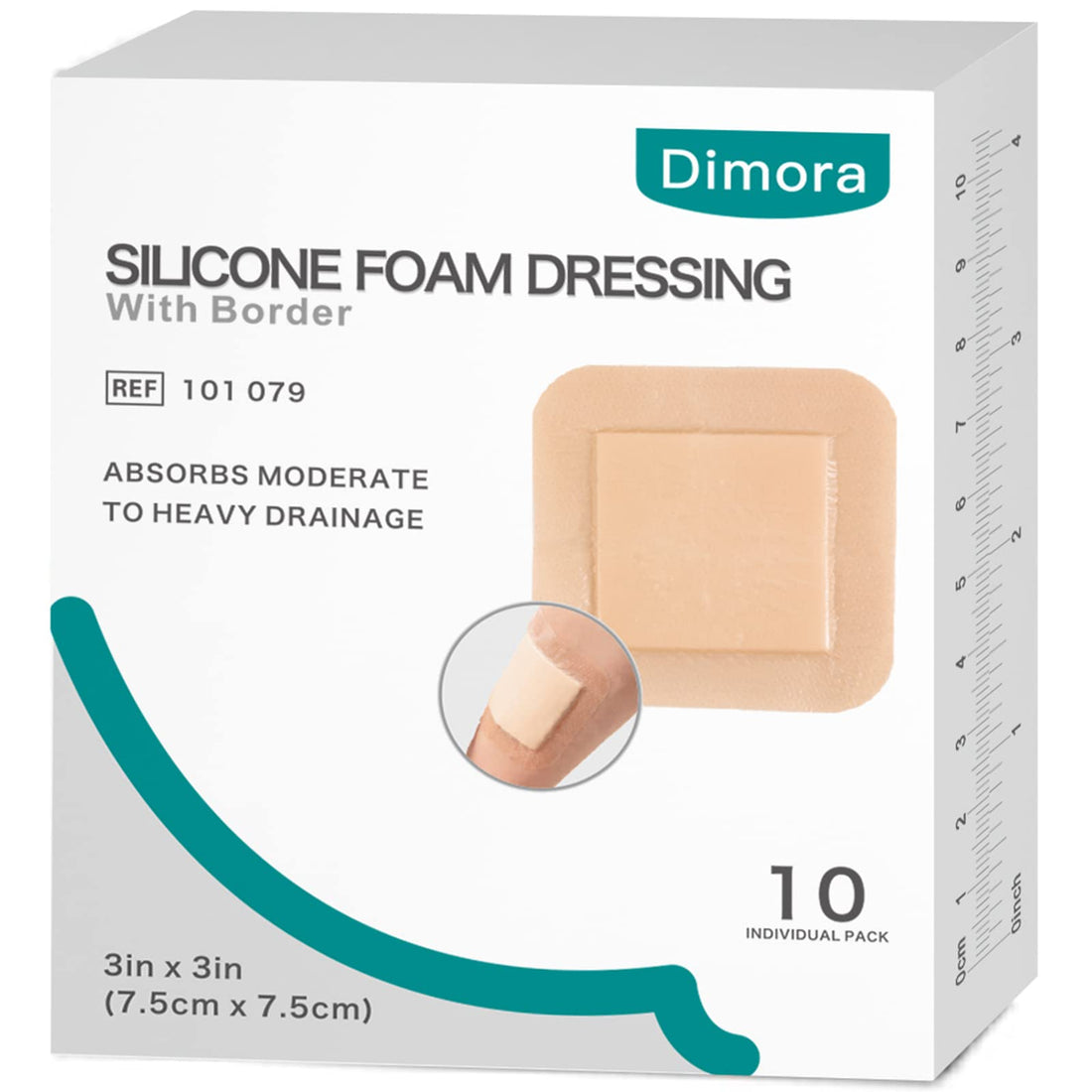 Dimora Silicone Foam Dressing with Border Adhesive 3"x3" Waterproof Wound Dressing Bandage for Wound Care 10 Pack(FSA/HSA