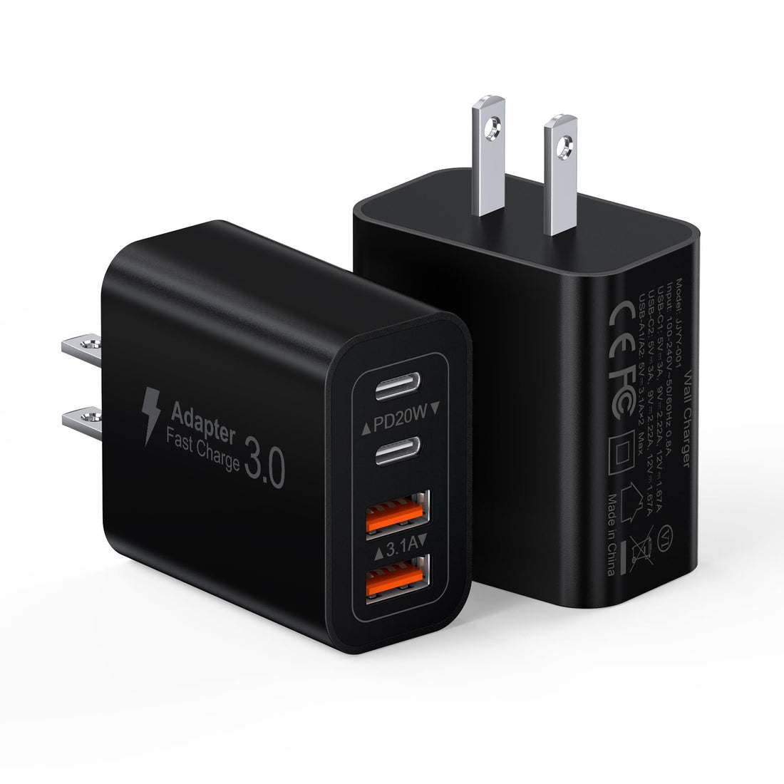 [2 Pack/40W] 4-Port USB C Wall Charger Block, Fast Type C Power Brick Charging Cube Power Delivery Wall Plug for iPhone