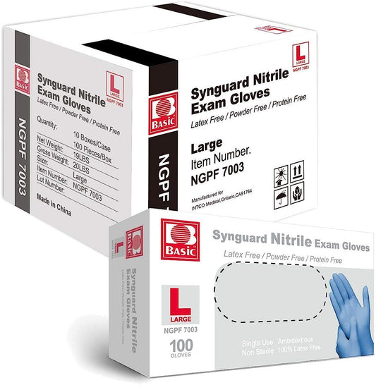 Basic Medical Blue Nitrile Exam Gloves - Latex-Free & Powder-Free - NGPF-7003 (Case of 1,000), Large BISS by Basic