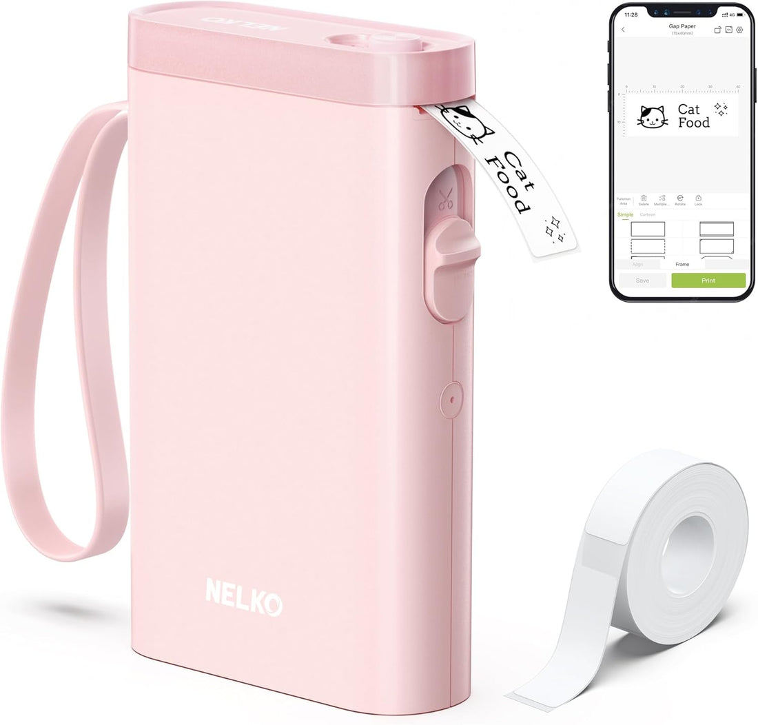 Nelko P21 Label Maker Machine with Tape, Bluetooth Label Printer, Pink