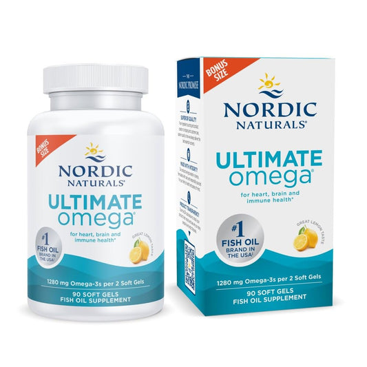 Nordic Naturals Ultimate Omega, Lemon Flavor - 90 Soft Gels - 1280 mg Omega-3 - High-Potency Omega-3 Fish Oil Supplement with EPA & DHA - Promotes Brain & Heart Health - Non-GMO - 45 Servings - PCTechSupply.com
