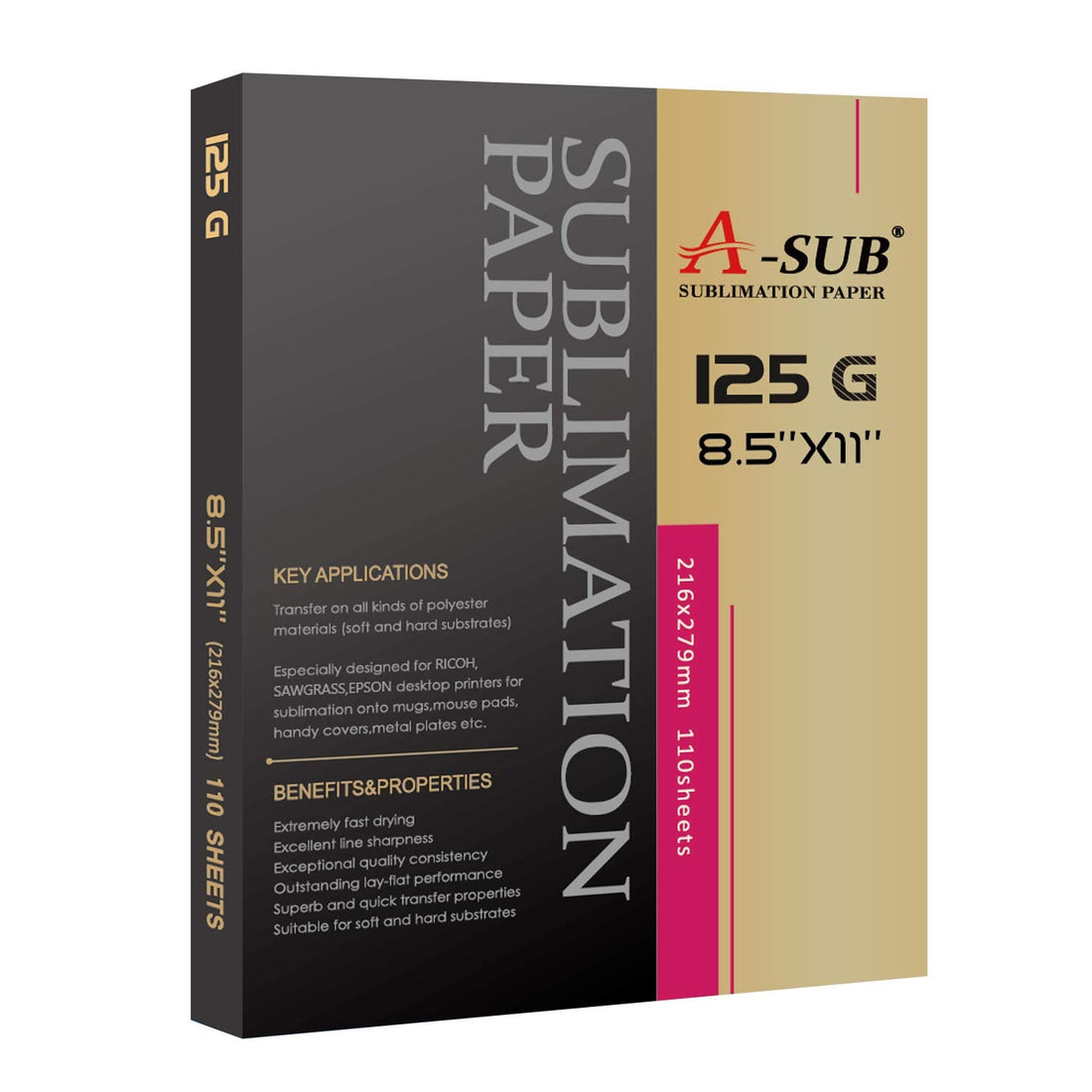 A-SUB Sublimation Paper 8.5x11 Inch 110 Sheets ONLY Compatible with Sublimation Printer and Sublimation Ink 125g - PCTechSupply.com