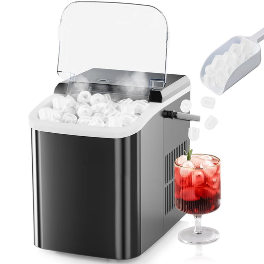Sweetcrispy Countertop Ice Maker with Scoop, Basket and Handle, 9 Ice Cubes Machine Ready in 6 Mins, 26.5lbs in 24Hrs, 2