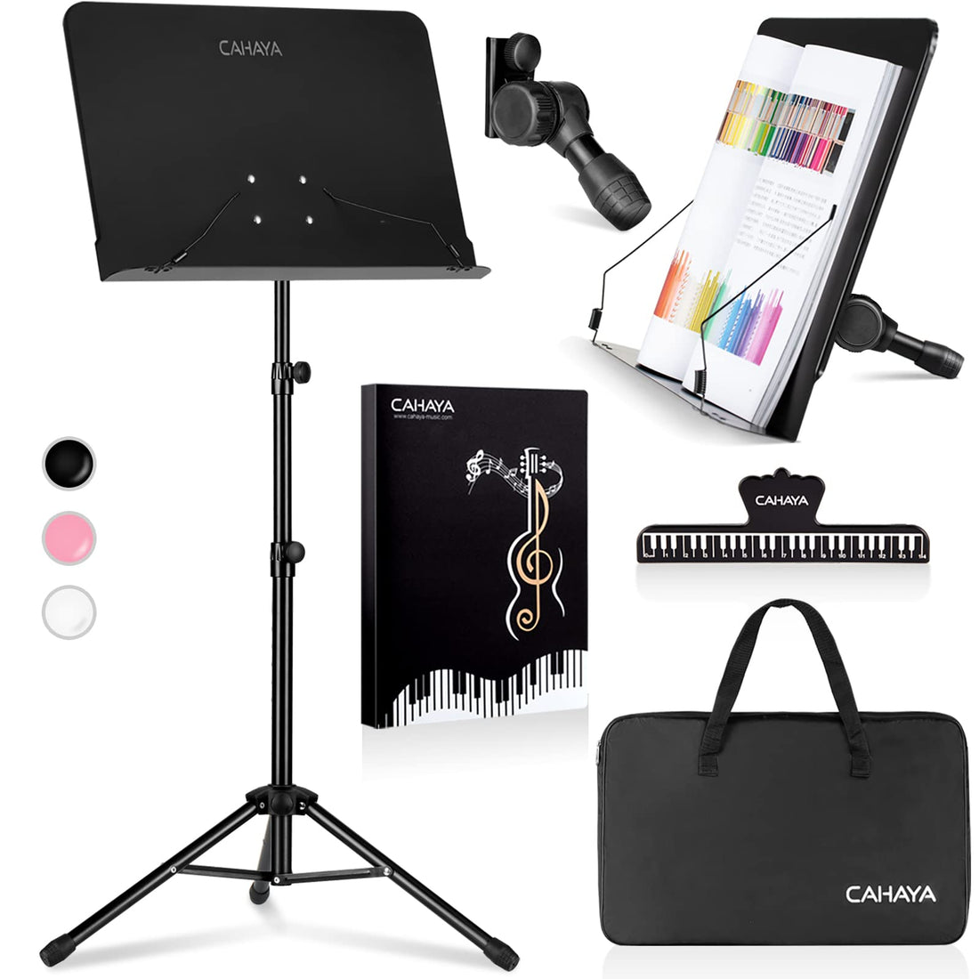 CAHAYA 5 in 1 Dual-use Sheet Music Stand & Desktop Book Stand Metal Portable Solid Back Height Adjustable from 31.4-57in