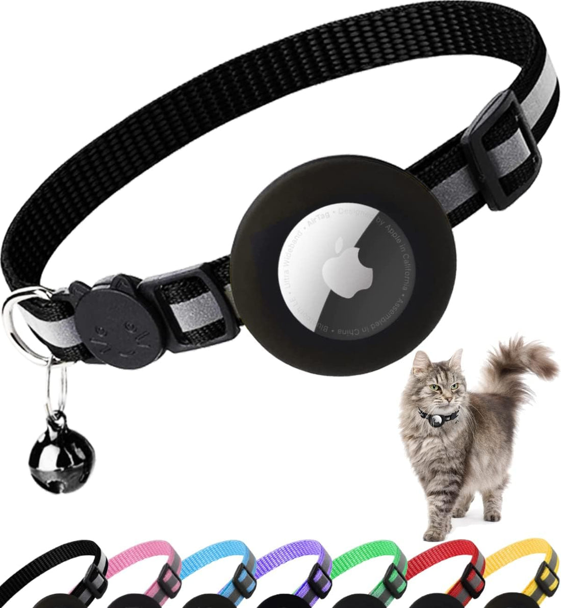 Airtag Cat Collar Breakaway, Reflective Collar with Air Tag Holder