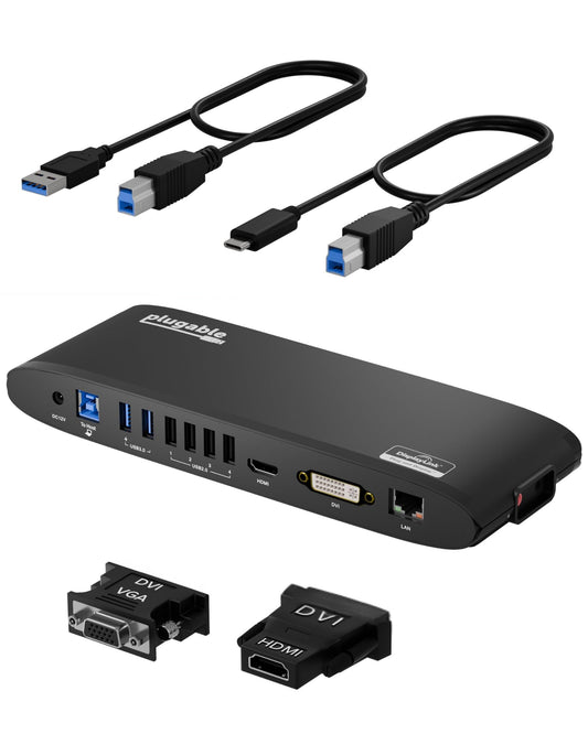 Plugable Universal Docking Station for Windows, MacBook, Chromebook - Dual HDMI Monitors or DVI/VGA, Gigabit Ethernet, Audio, 6 USB Ports (UD-3900H) - PCTechSupply.com