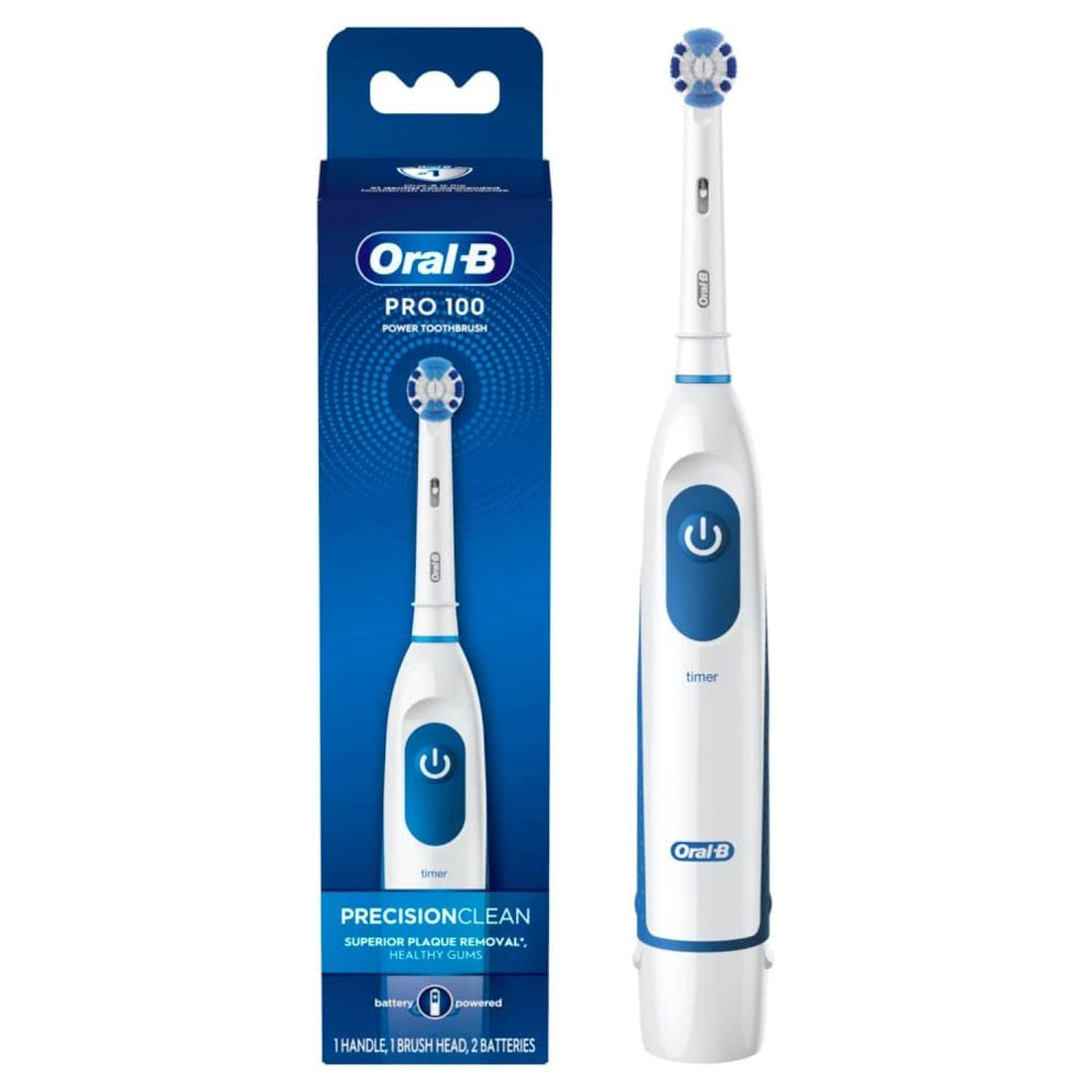 Oral-B Pro 100 Precision Clean, Battery Powered Electric Toothbrush, Blue and White by Oral-B