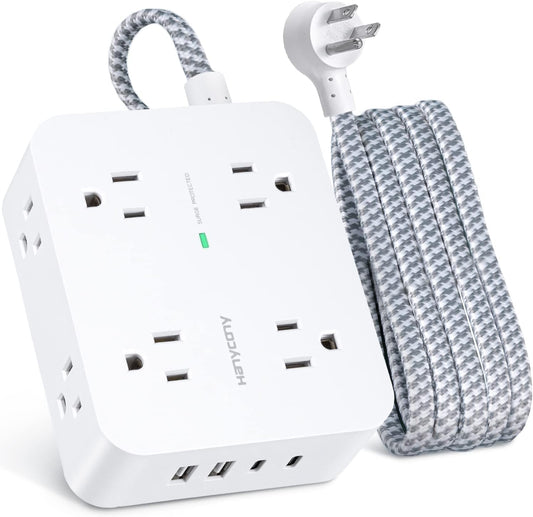 6Ft Surge Protector Power Strip with USB C, Extension Cord with 8 Wide Outlets(2.2 IN) and 4 USB Ports(2 USB C), Flat Plug,