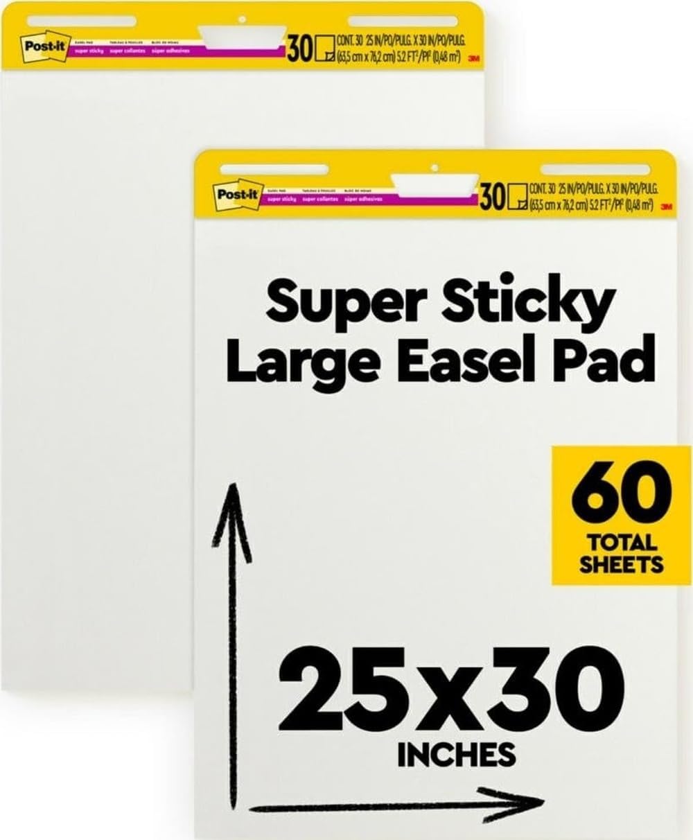 Post-it Super Sticky Easel Pad, 25 x 30 in, White, 2 Pads