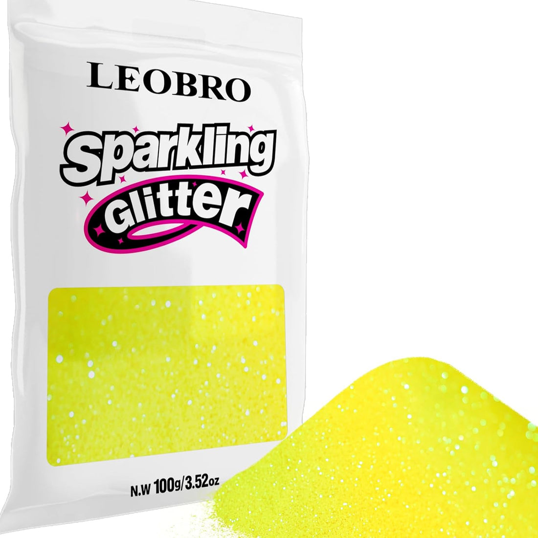 LEOBRO Yellow Glitter, 100g / 3.5 oz Iridescent Yellow Fine Glitter for Crafts, Resin, DIY Jewelry Keychains Flowers Party Decorations