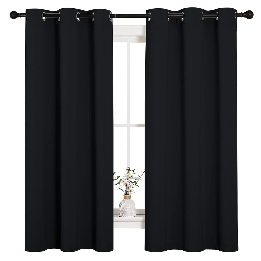 NICETOWN Halloween Pitch Black Solid Thermal Insulated Grommet Blackout Curtains/Drapes for Bedroom Window (2 Panels, 42 inches Wide by 63 inches Long, Black) - PCTechSupply.com