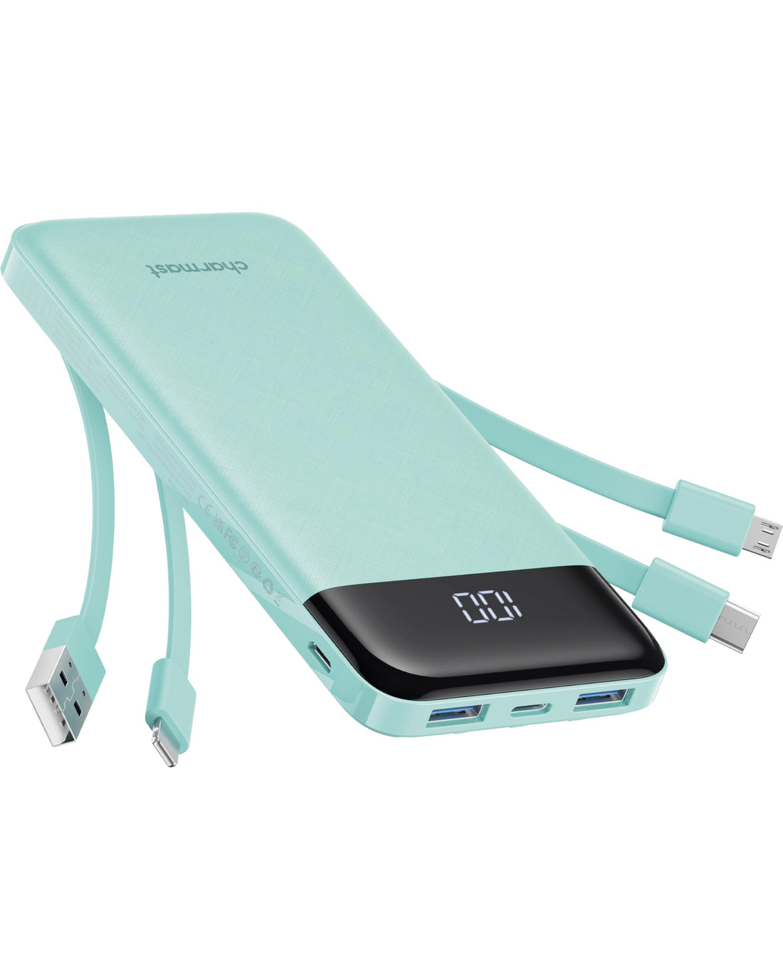 Portable Charger with Built in Cables, Portable Charger with Cords Wires Slim 10000mAh Travel Battery Pack 6 Outputs 3
