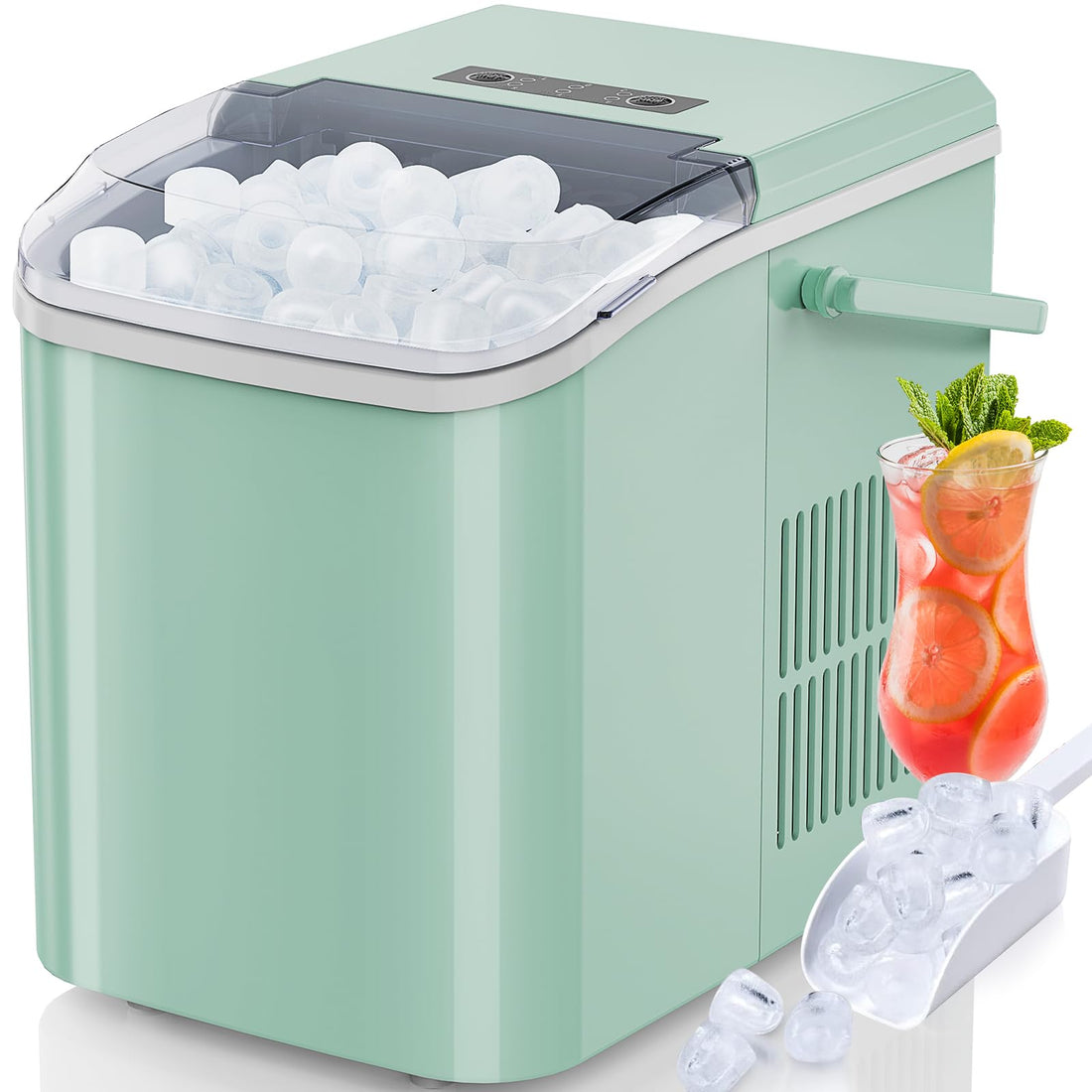 DUMOS Ice Maker Countertop Ice Machine Compact Size with Handle, 26lbs in 24Hrs, 9 Bullet Ice Cubes in 6 Mins, Self-Cleaning