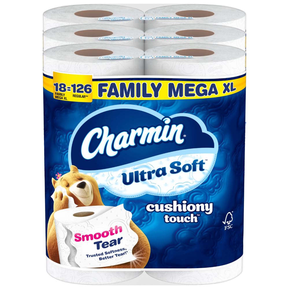 Charmin Toilet Paper Ultra Soft Cushiony Touch, 18 Family Mega XL Rolls = 126 Regular Rolls Drugstore by Charmin