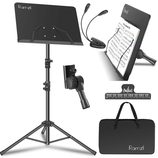 Ramzi Music Stand, Portable Music Stand for Sheet Music 5 in-1 Dual-Use Sheet Music Stand Desktop Book Stand with Book Stand