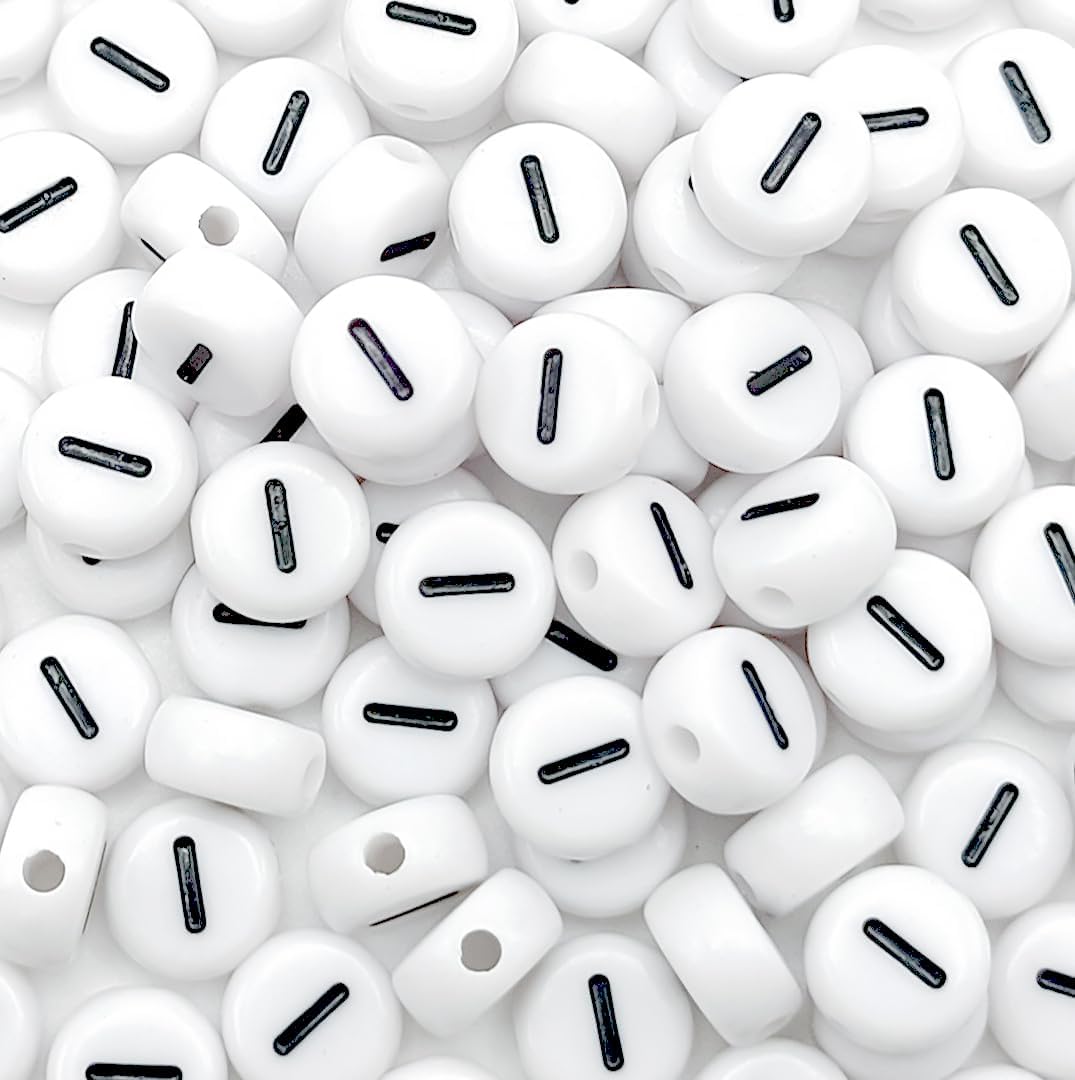 500 PCS Letter Beads 4X7 mm Acrylic Alphabet Beads for Jewelry Making White Round Vowel Letter I Beads for Bracelets Making DIY Necklaces