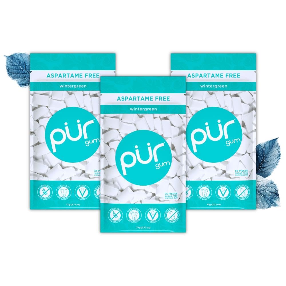 PUR Gum, Wintergreen, Xylitol Gum, No Artificial Flavor, 165 Count (3x55)