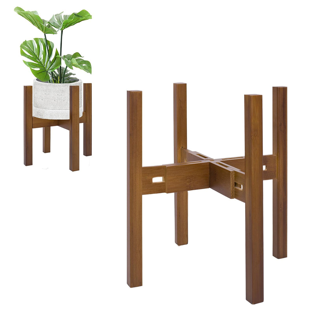 Rnined Adjustable Plant Stand Indoor,Bamboo Mid Century Modern Plants Stands, Stable Plant Holder,Fit 8 9 10 11 12 inch Pots