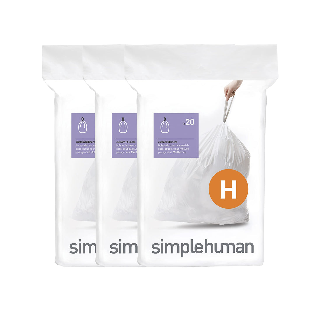 simplehuman Code H 60 Count, Genuine Custom Fit Liners, Drawstring Trash Bags in Dispenser Packs, 30-35 Liter / 8-9.2 Gallon, White - PCTechSupply.com