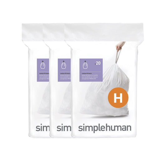 simplehuman Code H 60 Count, Genuine Custom Fit Liners, Drawstring Trash Bags in Dispenser Packs, 30-35 Liter / 8-9.2 Gallon, White - PCTechSupply.com
