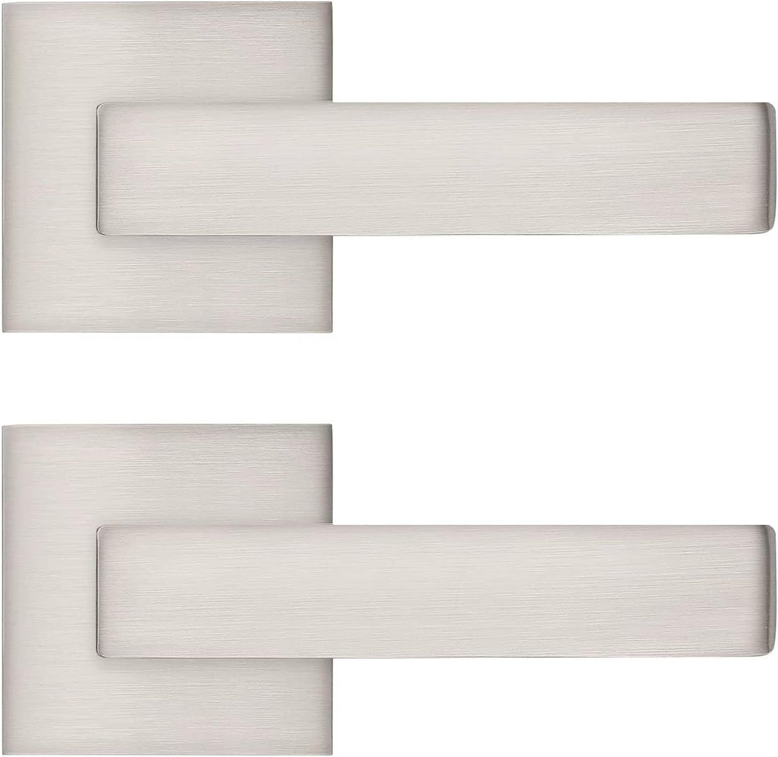 Probrico [Pack of 2 Dummy Door Lever Door Handle for Closets French Doors,Square Dummy Door Lever,Non-Turning Single Side Pull with Satin Nickel Finish,Easy Installation Pull Only Lever Set