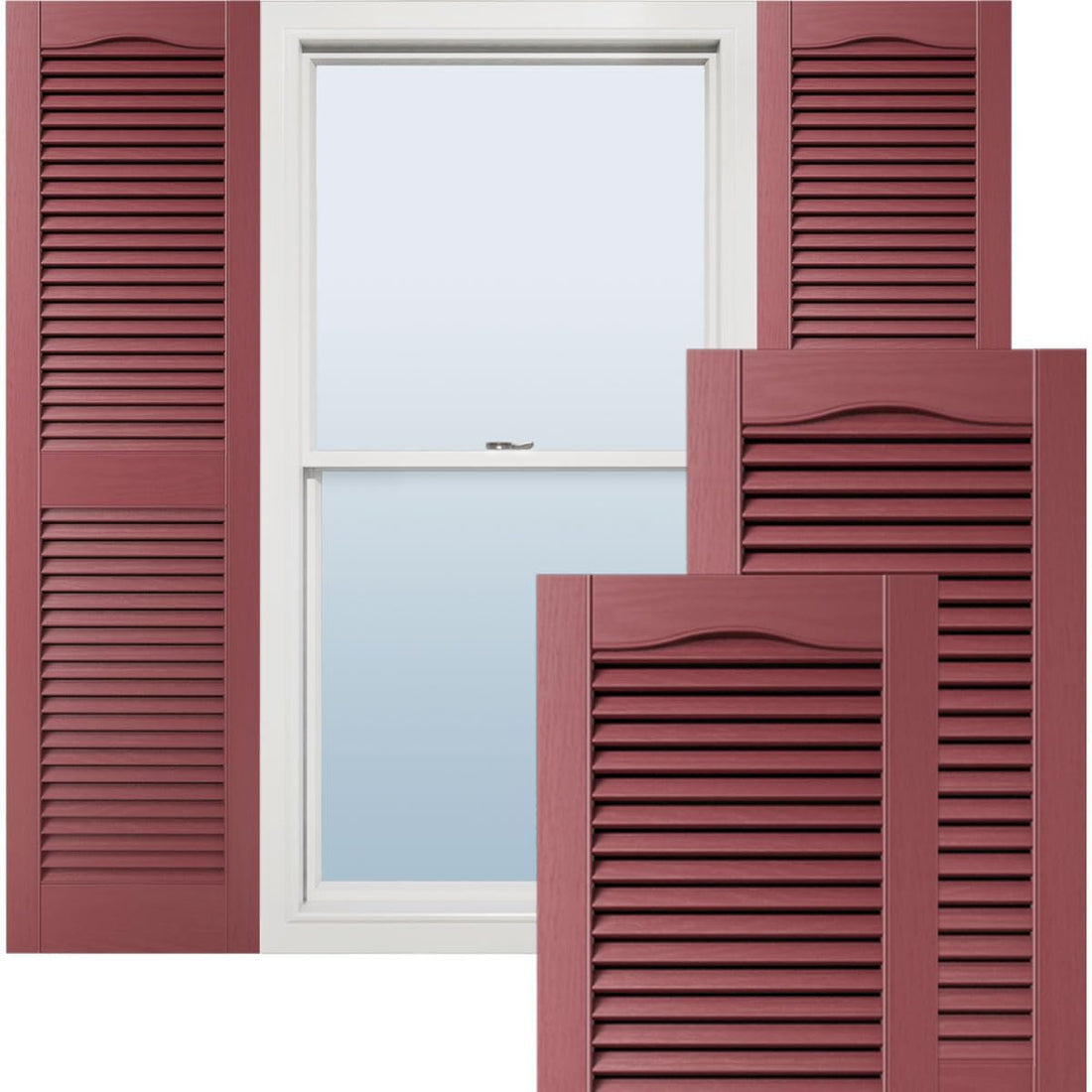 Ekena Millwork Lifetime Vinyl LL1S14X05500WN Standard Cathedral Top Center Mullion, Open Louver Vinyl Shutters, w/Installation Shutter-Lok's & Matching Screws (Per Pair), 14.5""W x 55""H, Wineberry