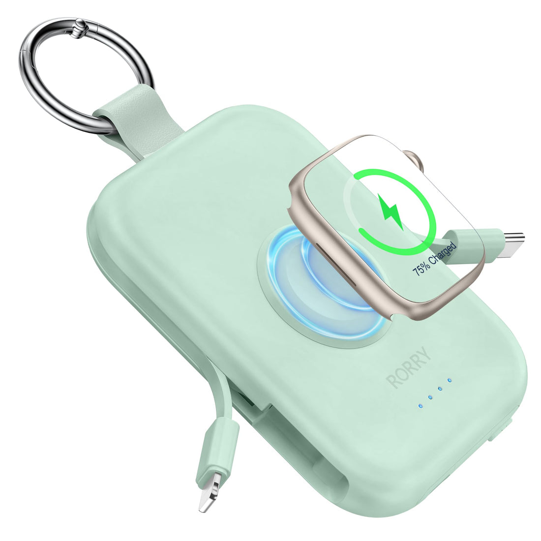 RORRY Portable Charger, 5000mAh Portable Charger Power Bank with Built-in Cables, Travel Keychain Battery Pack for Apple