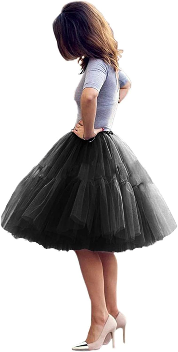 Womens Knee Length Princess Petticoat Underskirt Tulle Tutu Skirt for Prom Party P84