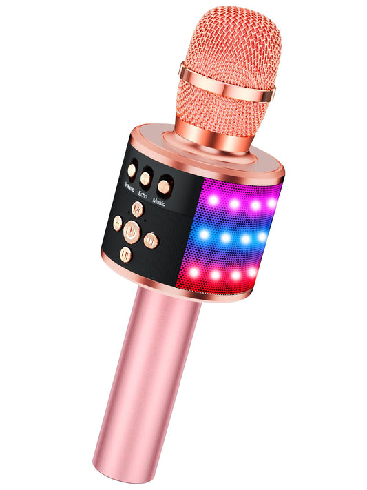 BONAOK Bluetooth Wireless Karaoke Microphone with LED Lights,4-in-1 Portable Handheld Mic with Speaker Karaoke Player for Singing Home Party Toys Birthday Gift for Kids Adults Girls Q78(Rose Gold) - PCTechSupply.com